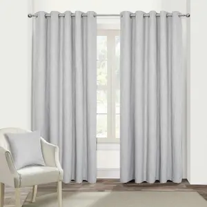 Homescapes Light Grey Heavy Boucle Textured Blackout Lined Eyelet Curtain Pair, 66 x 72"