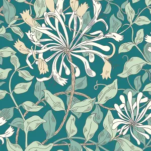 Hoopla Walls Honeysuckle Leaf Trail Dark Jade Smooth Matt Wallpaper