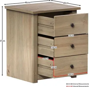 Somers 3 Drawer Solid Wood Bedside Table, Bedroom Storage Cabinet Brambly Cottage