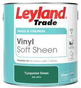 Leyland Trade Vinyl Soft Sheen Walls & Ceilings Emulsion Paint Turquoise Green (RAL 6016) - 2.5L