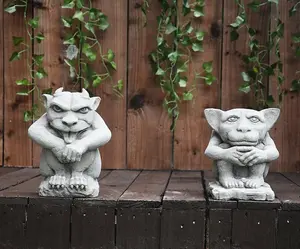 Pair Of Small Gargoyle Garden Statues