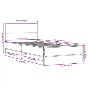 Berkfield Bed Frame without Mattress Grey Sonoma 100x200 cm