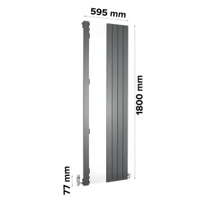 Ximax Vertirad Mirror HWM180060A Anthracite Horizontal or vertical Designer 2097BTU Radiator, (W)595mm x (H)1800mm