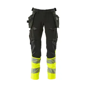 Mascot Accelerate Safe Trousers with Holster Pockets - Black/Hi-Vis Yellow   (31.5) (Leg Length - Long)