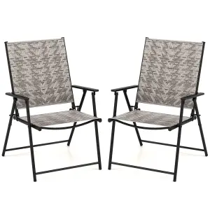 Costway Set of 2 Patio Folding Chairs Outdoor Wicker Dining Chairs with Armrests