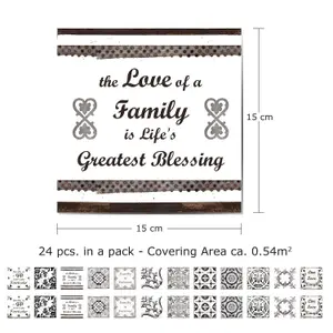 24 Pieces 15x15cm English Quote Retro Brown Tile Stickers