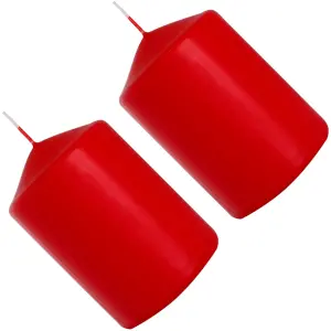 Pillar Candles, Pack of 2, Unscented, Long Burning Time, 15 x 7 cm / 6 x 2.75 in (Red, Matt)