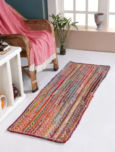 MISHRAN Rectangular Jute Area Rug Hand Woven with Recycled Fabric 75 cm x 120 cm