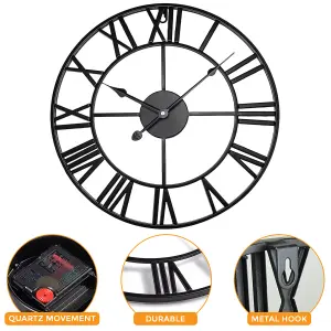 60cm Garden Wall Clock Roman Large Indoor Outdoor Numerals Giant Open Face Metal