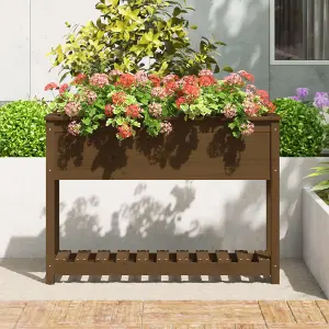 Berkfield Planter with Shelf Honey Brown 111.5x34.5x81 cm Solid Wood Pine