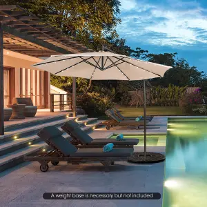 Costway 3 x 3m Cantilever Parasol Backyard Patio Offset Umbrella w/ 32 Solar-Powered LED Lights