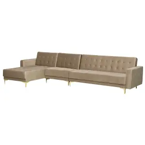 Corner Sofa ABERDEEN Sand Beige Velvet Right Hand