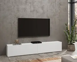 Ava 40 Modern TV Cabinet in White 1800mm with Pull-Down Doors and Closed Compartments