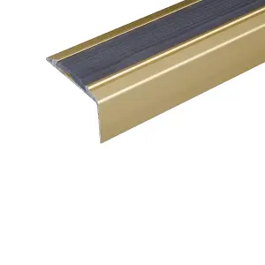 15 Pack Gold - A38 46 x 30mm Anodised Aluminium Non Slip Rubber Stair Nosing With Black Rubber 0.9m