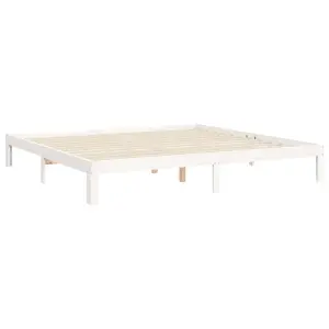 Berkfield Bed Frame with Headboard White Super King Size Solid Wood