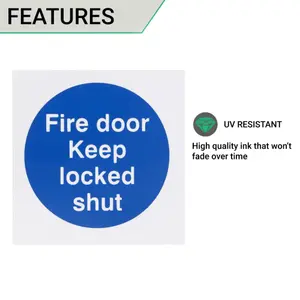 EAI - Fire Door Keep Locked Shut 70x70mm Pack 10 Self Adh Semi Rigid PVC