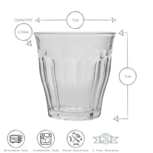 Duralex - Picardie Drinking Glasses - 130ml Tumblers for Water, Juice - Pack of 6