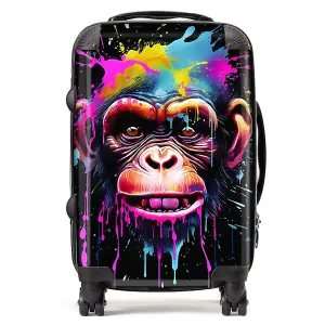 Multi Coloured Monkey Face Splashart Suitcase - Cabin