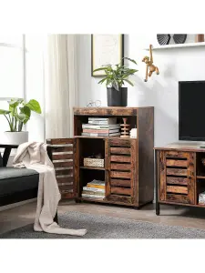 VASAGLE Bathroom Cabinet Storage Cabinet 4 Tier Rustic Chic Shelf 60 X 30 X 80 Cm With Louver Doors, Compartments, Rustic Brown