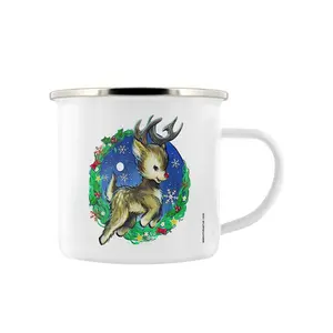 Grindstore Kitsch Reindeer Enamel Christmas Mug White/Green/Blue (One Size)