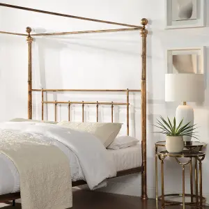 Welwyn Vintage Victorian 4 Poster Antique Brass Metal Bed Frame - Small Double/Double/King