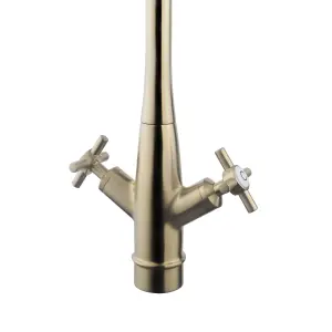 GoodHome Filbert Gold Brass effect Kitchen Twin lever Tap