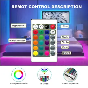 5m Waterproof Smart RGB LED Strip Lights - USB-Powered - Bluetooth and Remote-Controlled