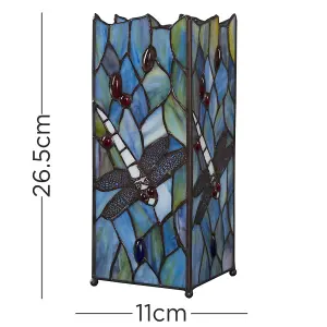 ValueLights Tiffany Inspired Decorative Dragonfly Design Square Glass Table Lamp