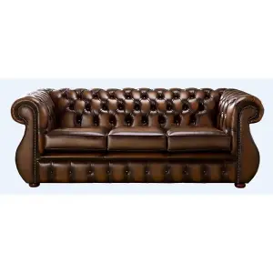 Chesterfield 3 Seater Antique Tan Real Leather Sofa Bespoke In Kimberley Style