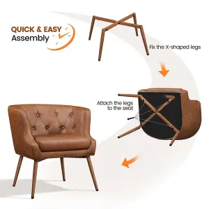 Yaheetech Retro Brown Button Tufted Faux Leather Armchair with Metal Legs