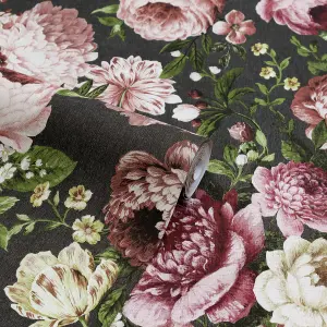 Arthouse Tapestry Floral Charcoal/Pink Wallpaper