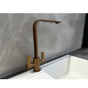 Liquida EB401CP Monobloc Flat Style Modern Dual Lever Copper Kitchen Mixer Tap