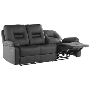 3 Seater Faux Leather Manual Recliner Sofa Black BERGEN