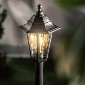 CGC Black Outdoor Tall Post Lantern Traditional Vintage Light Garden Terrace Patio Lamp IP44 Weatherproof Polycarbonate E27 Screw