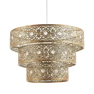 Polished Gold Acrylic Gem Moroccan Style Triple Tier Pendant Lighting Shade