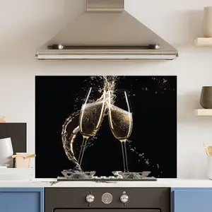 Premium 90cm x 65cm 6mm Glass Champagne Glasses Kitchen Splashback Toughened Polished Edge