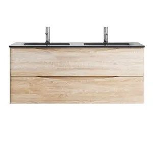 Eden 1200mm Wall Hung Vanity Unit in Light Oak & Grey Glass Basin