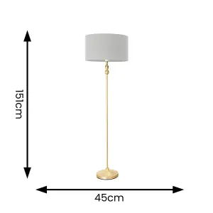 ValueLights Maggie Gold Metal Candlestick Floor Lamp with Grey Fabric Lamp Shade and LED Bulb