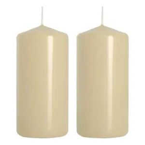 Pillar Candles, Pack of 2, Unscented, Long Burning Time, 10 x 5 cm / 4 x 2 in (Ivory, Matt)