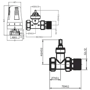 Right Radiators White Straight TRV Thermostatic Radiator Valve and lockshield 15mm x 1/2"