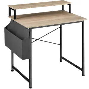 Desk with shelf and fabric bag - industrial wood light, oak Sonoma