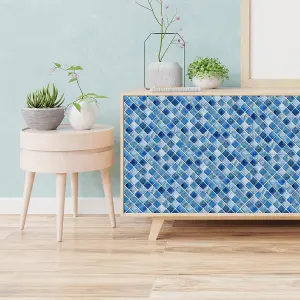 Walplus Mother Pearl Blue Jewel Mosaic Wall Metallic Tile Sticker Set Multipack 72Pcs