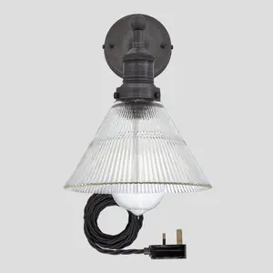 Industville Brooklyn Glass Funnel Wall Light 7 Inch with Pewter Holder and Plug