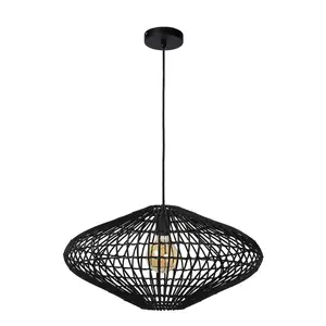 Lucide Magali Scandinavian Rattan Pendant Light 56cm - 1xE27 - Black