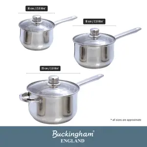 Buckingham Premium Induction Stainless Steel Saucepan Set , Cooking Pot Set with Glass Lids , 3 Piece