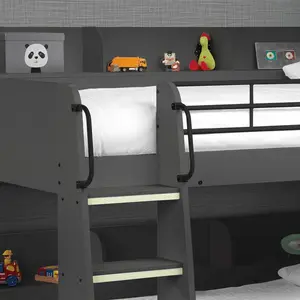 Abby Single (3') Standard Bunk Bed with Bookcase Anthracite