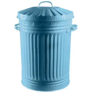 Duck Egg Blue Metal Bin Retro Bin Tapered Galvanised Dustbin Vintage Style Steel Bin - 45L