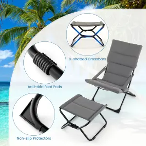 Costway Patio Folding Sling Chair Outdoor Portable Lounge Chair with Footrest