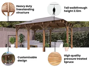 Dunster House Corner Gazebo Garden Shelter Canopy Wooden Roof Shingles 5m x 3m Leviathan