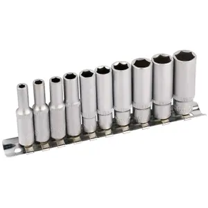 Draper 1/4" Sq. Dr. Metric Deep Sockets on Metal Rail 10 piece 16399